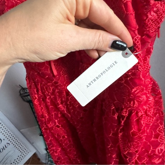 NWT By Anthropologie Ruffle-Strap Corset Lace Mini Dress Sz M - Picture 9 of 13